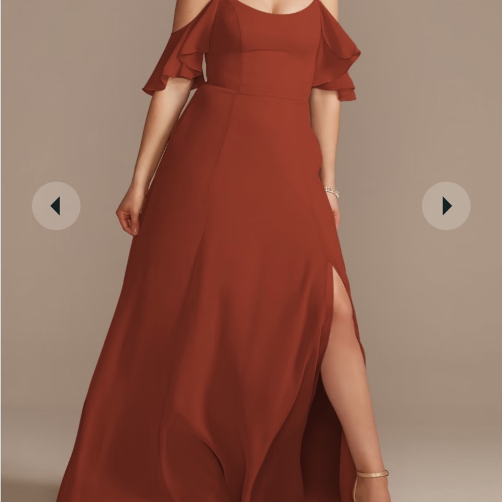 David's Bridal Cinnamon Cold Shoulder Maxi Dress